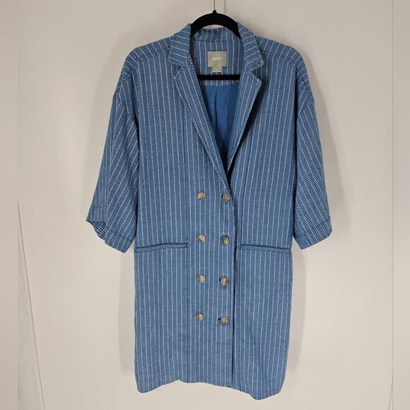 Anthropologie Maeve Blue Striped Long Blazer Jacket S - Picture 2 of 9